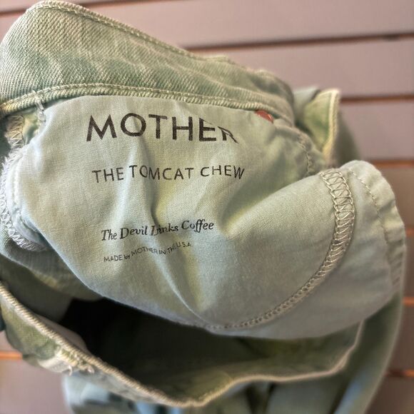 Mother Superior Jeans Women 24 Green Denim 5 Pocket Flat Front Distressed Raw - Picture 6 of 9